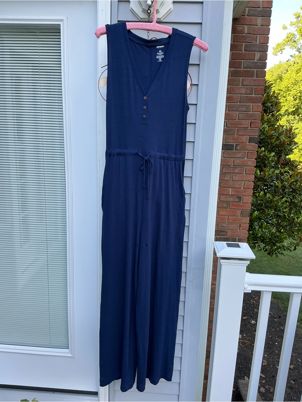 Sonoma Navy Blue Sleeveless Jumpsuit with Button V-Neck